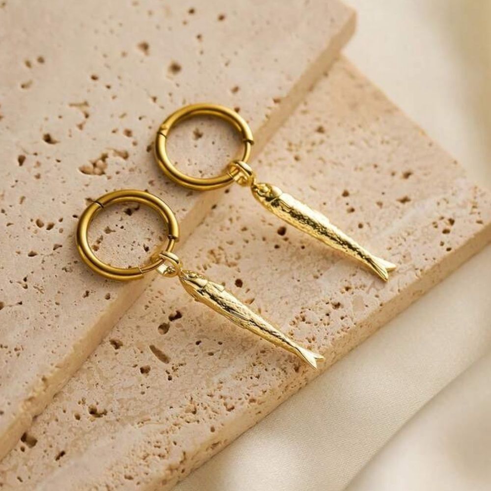 Gold Fish Charm Hoop Earrings M622